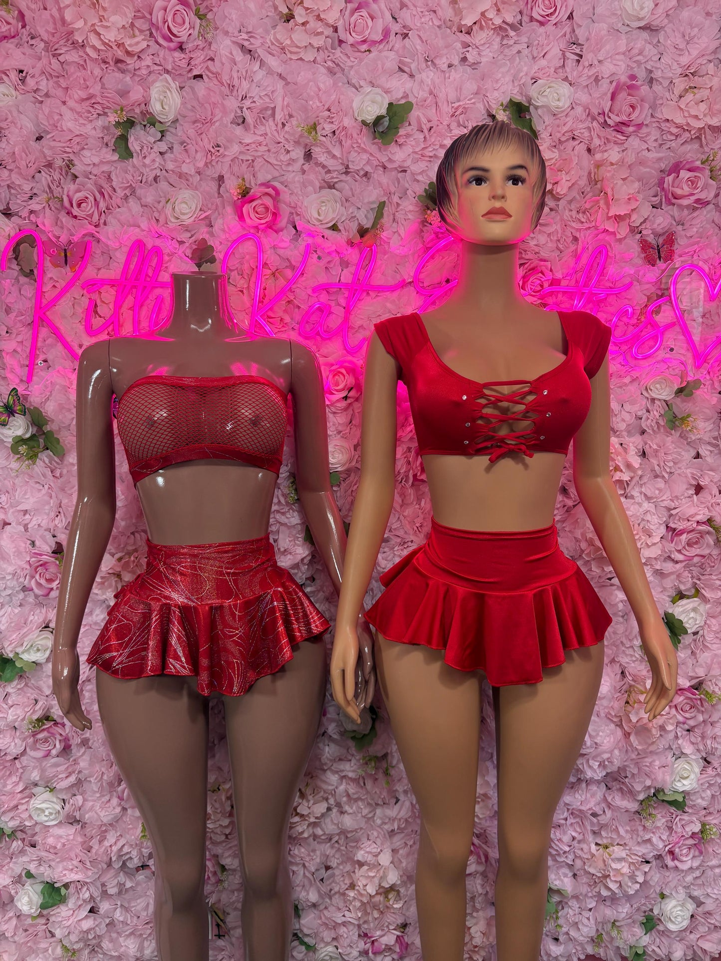 Rave Outfit - Two Piece Skirt Set Red -  Ravewear - Sexy Festival Outfit, Clubwear, Performance Costume, EDM Party Wear