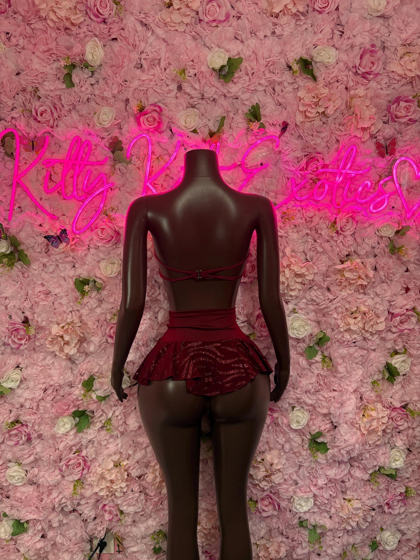 Rave Outfit - Two Piece Skirt Set Burgundy -  Ravewear - Sexy Festival Outfit, Clubwear, Performance Costume, EDM Party Rave Outfit