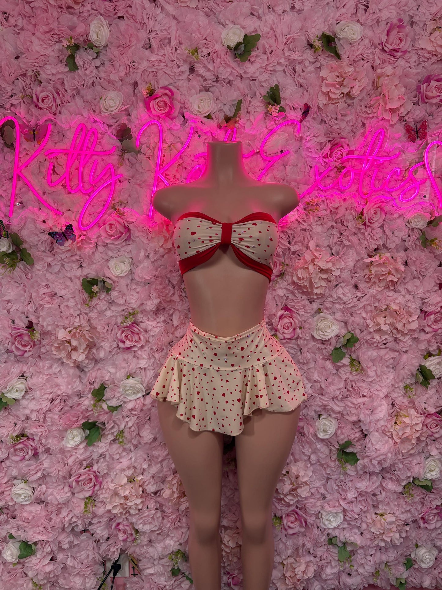 Exotic Dancewear - Two Piece Skirt Set  -  Vanilla Hearts  - Sexy Festival Outfit, Clubwear, Performance Costume, EDM Party Wear