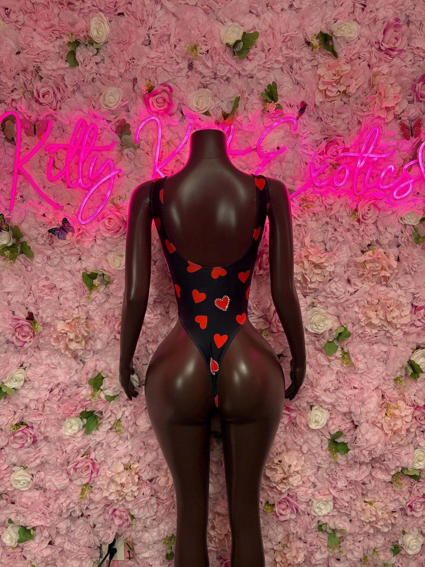 Rave Outfit Black One Piece Bodysuit Hearts  - Sexy Performance Costume, Latin Sultry, Bold Dance Outfit, Womens Party Outfit