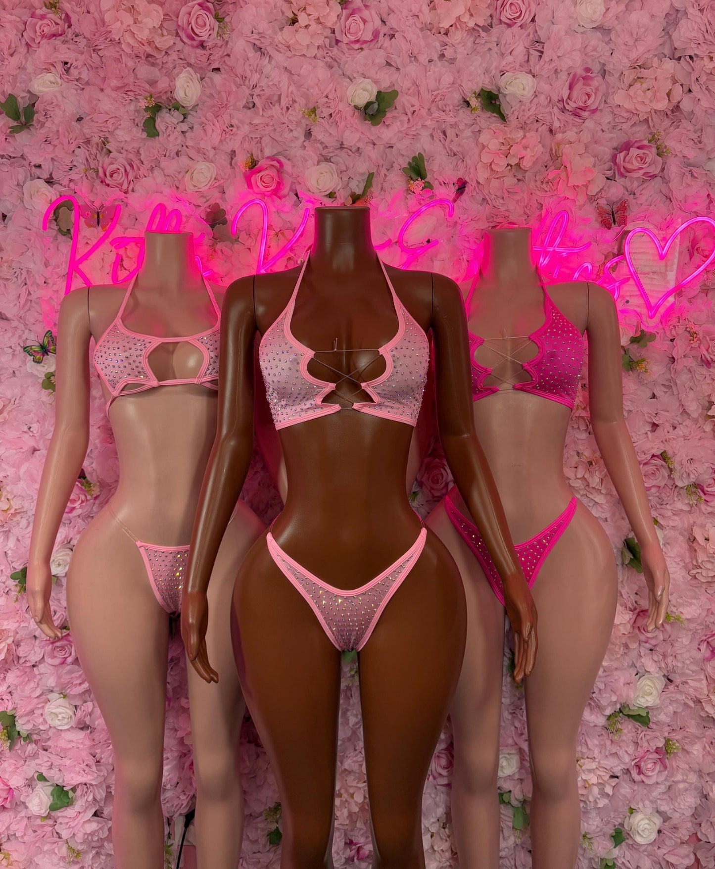 Womens Festival Outfit Two-Piece Pink Rhinestone Bikini  Sparkly Stripper Outfit, Festival & Dancer