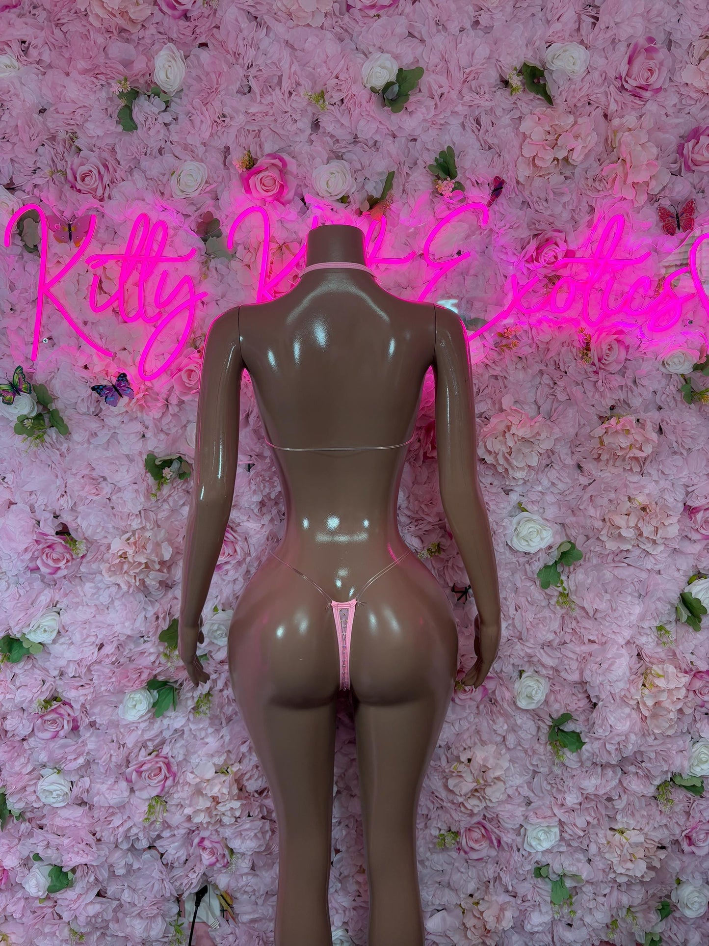 Womens Festival Outfit Two-Piece Pink Rhinestone Bikini  Sparkly Stripper Outfit, Festival & Dancer