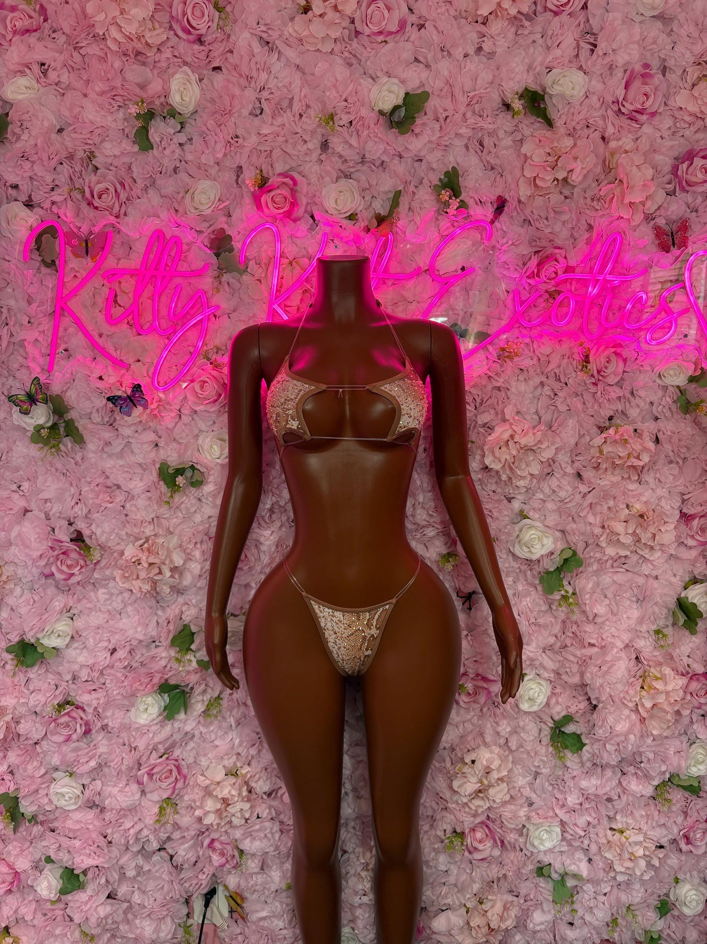 Exotic Dancewear Two-Piece Brown Rhinestone Bikini  Rave Outfit | Festival wear