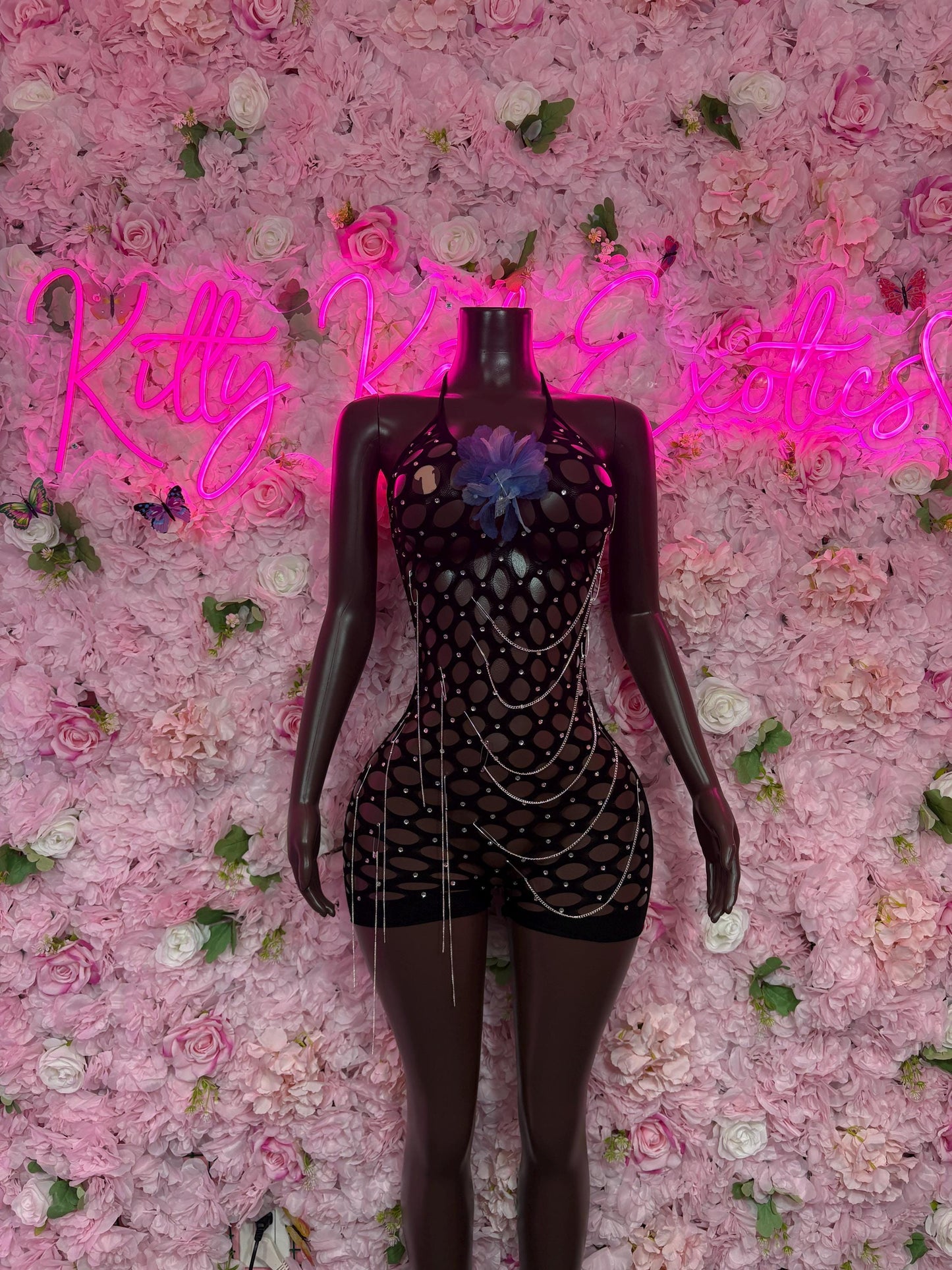 Custom Exotic Dancewear One-Piece Black Fishnet Bodysuit  Rave Outfit | Festival wear