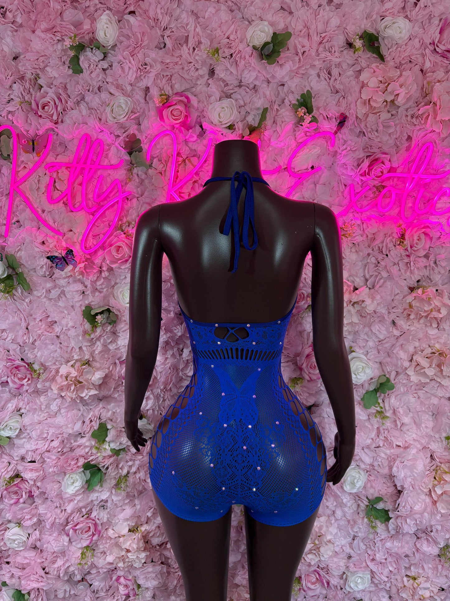 Exotic Dancewear One-Piece Blue Fishnet Bodysuit  Rave Outfit | Festival wear