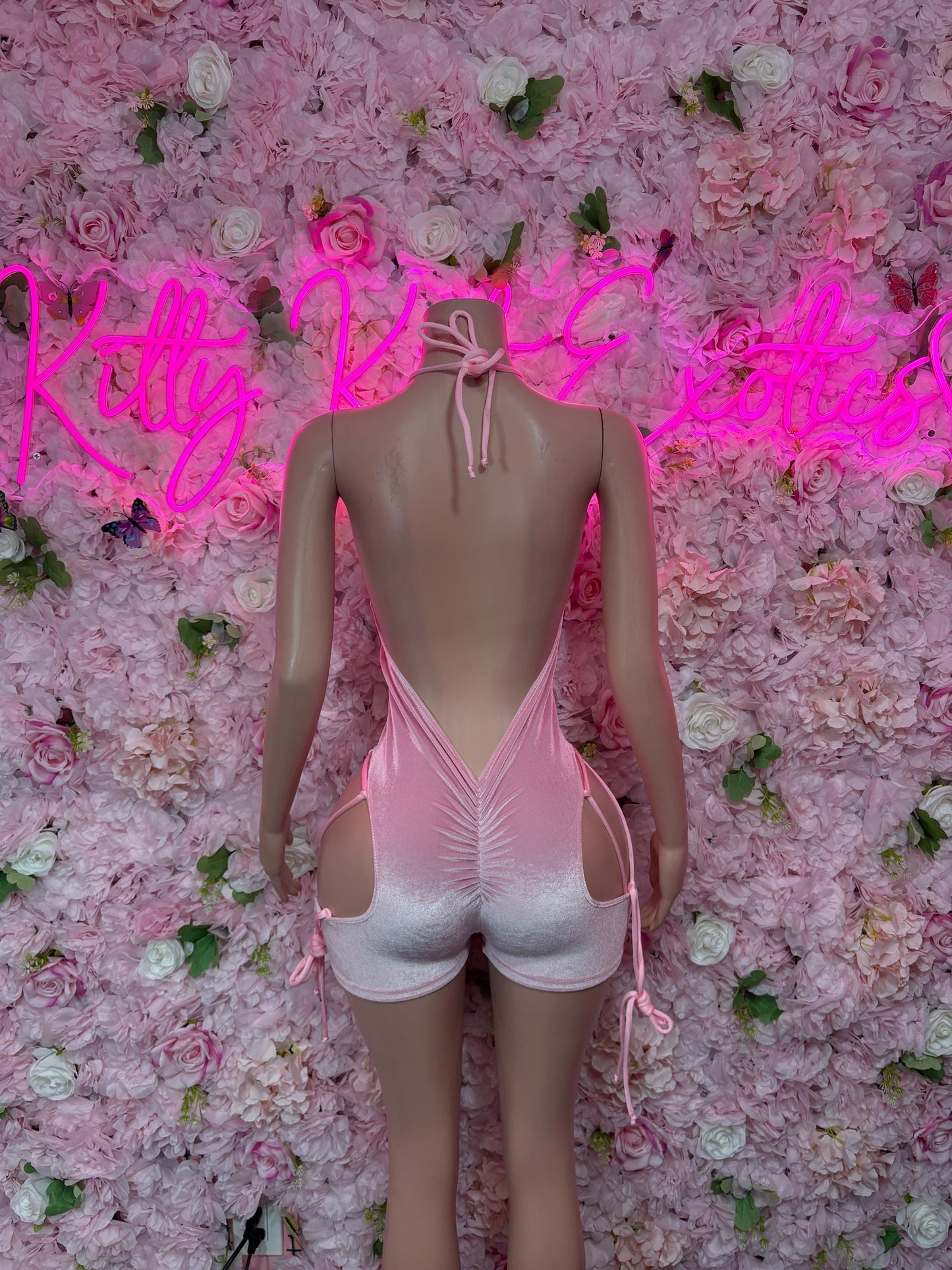 Rave Outfit - Bottlegirl One Piece Bodysuit Pink Velvet- Sexy Performance Costume, Exotic Dancewear, Bold Dance Outfit