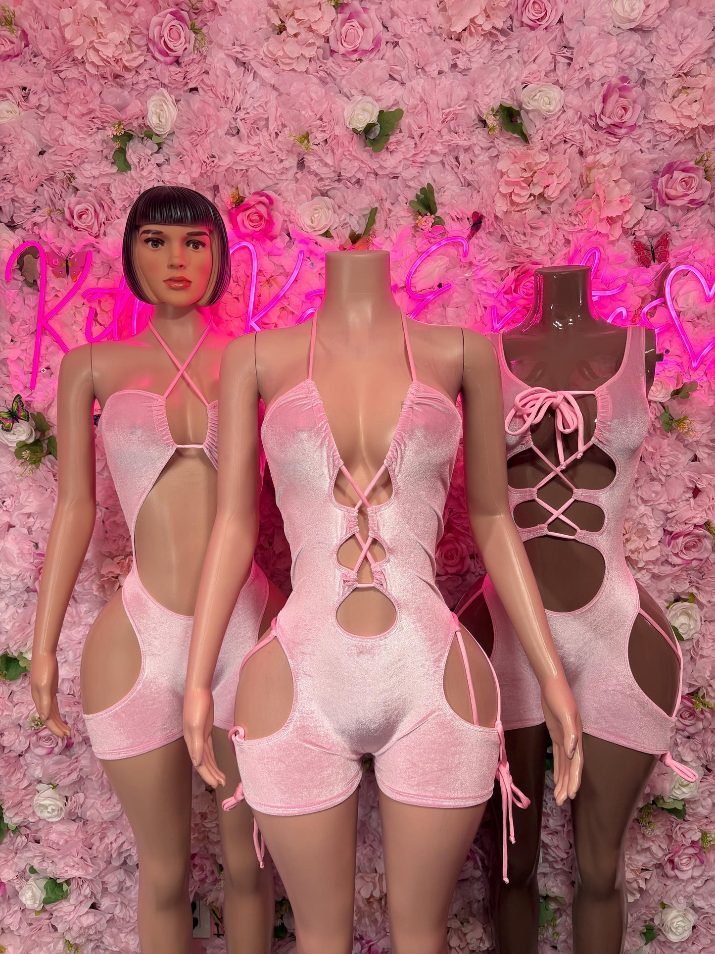 Rave Outfit - Bottlegirl One Piece Bodysuit Pink Velvet- Sexy Performance Costume, Exotic Dancewear, Bold Dance Outfit