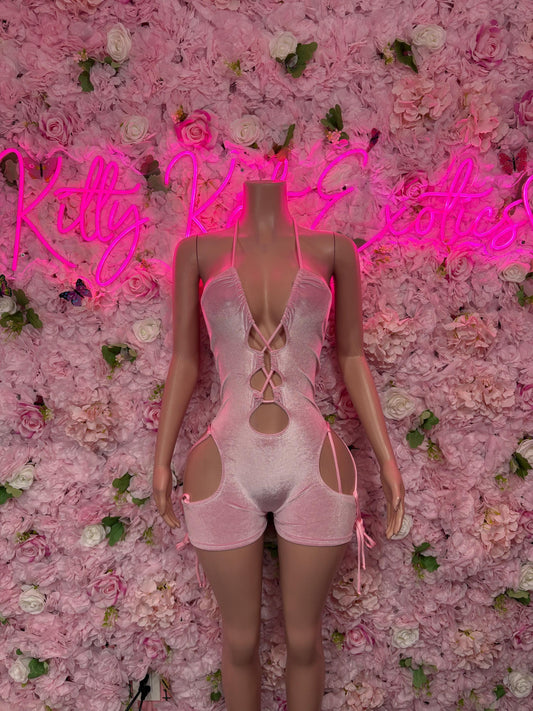 Rave Outfit - Bottlegirl One Piece Bodysuit Pink Velvet- Sexy Performance Costume, Exotic Dancewear, Bold Dance Outfit