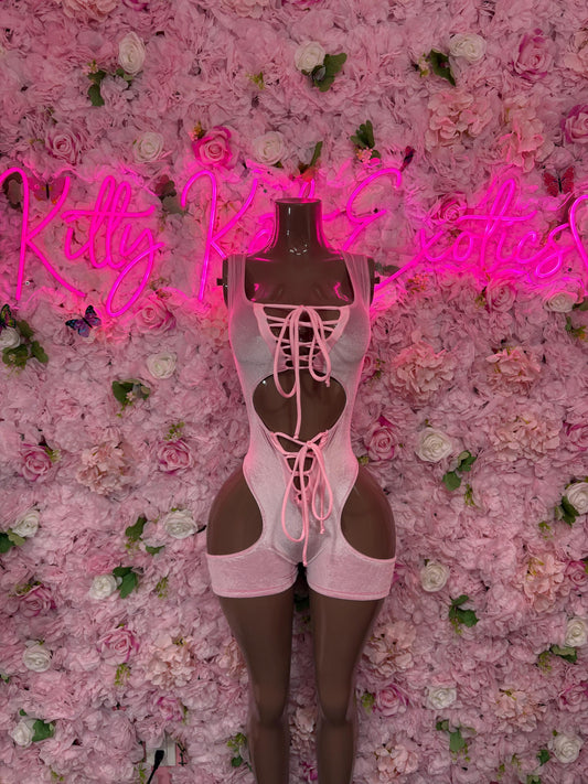 Rave Outfit - Bottlegirl One Piece Bodysuit Pink Velvet  - Sexy Performance Costume, Exotic Dancewear, Bold Dance Outfit