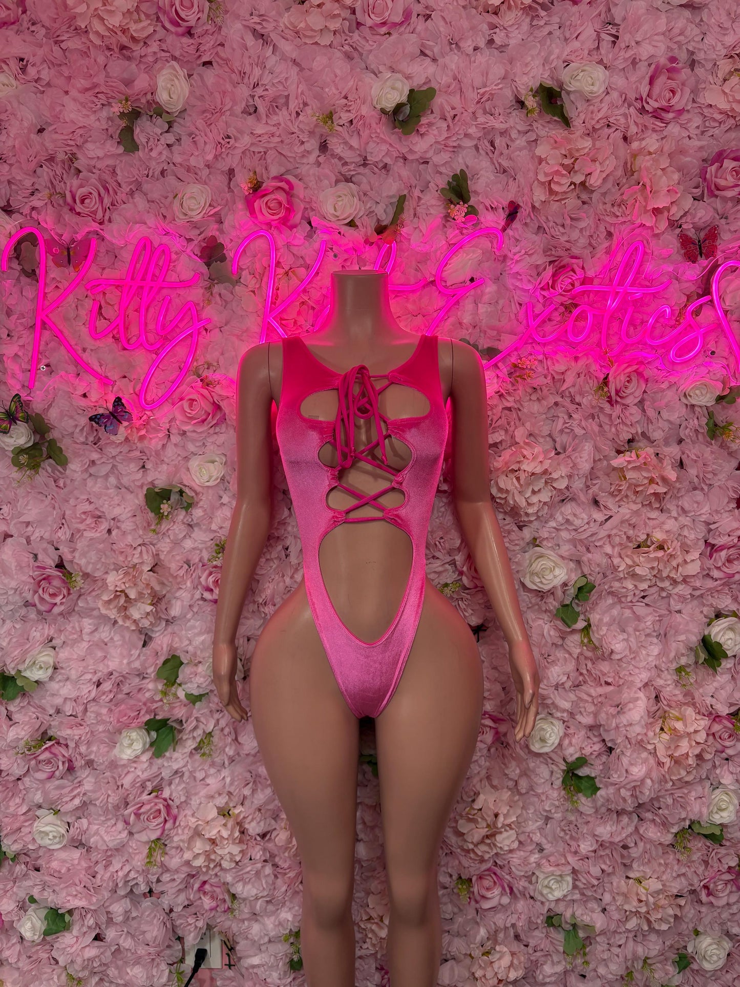 Rave Wear - Bottlegirl One Piece Bodysuit Pink Velvet  - Sexy Performance Costume, Exotic Dancewear, Bold Dance Outfit