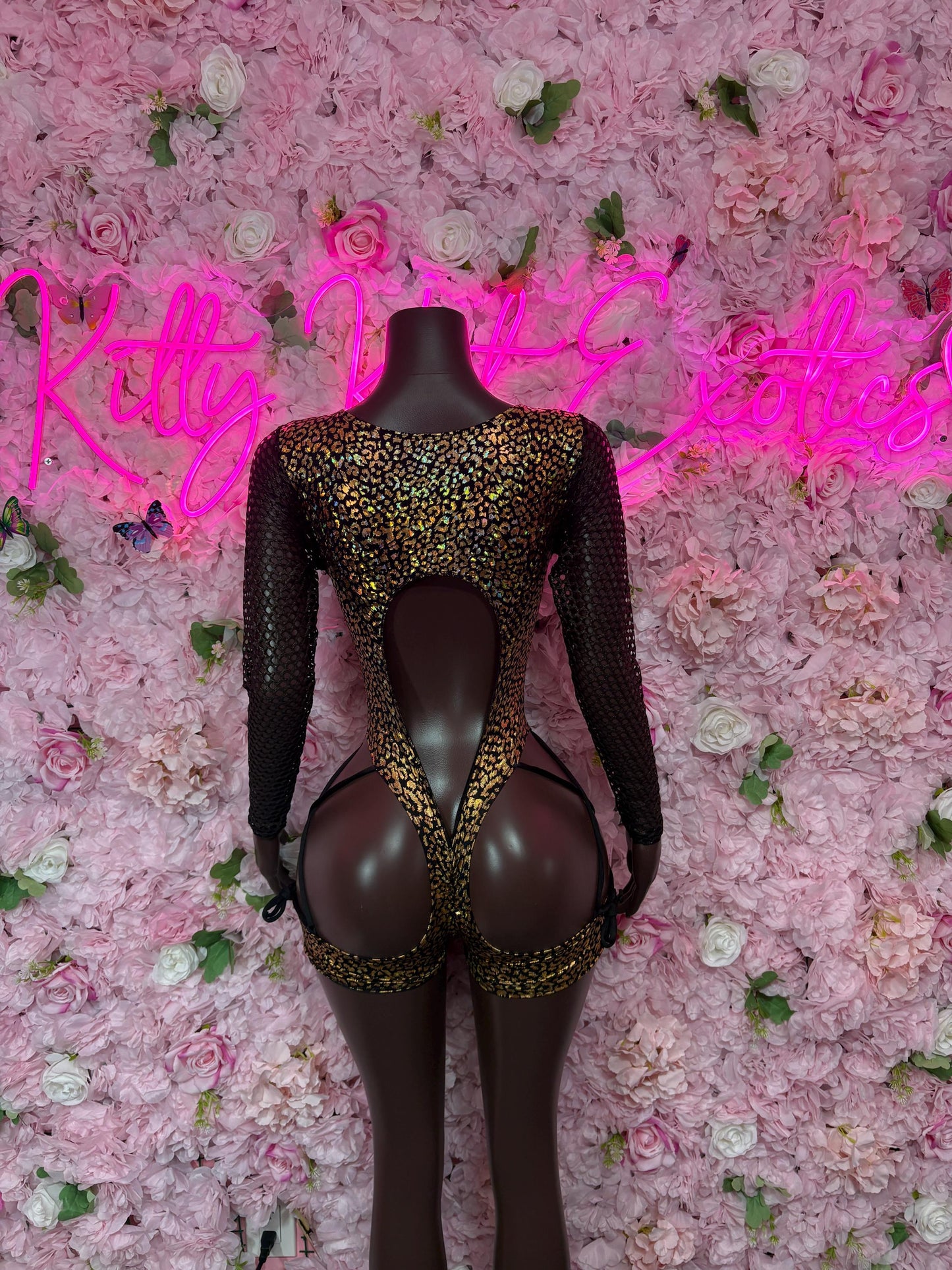 Bottlegirl One-Piece Gold Cheetah  Bodysuit  Exotic Dancewear for Performers, Raves, or Night Out | Bottle girl Outfits