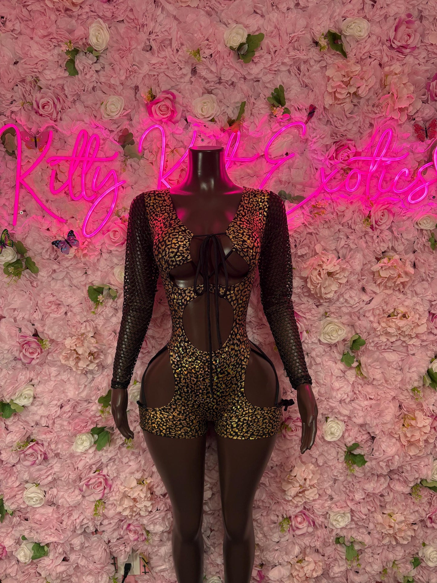 Bottlegirl One-Piece Gold Cheetah  Bodysuit  Exotic Dancewear for Performers, Raves, or Night Out | Bottle girl Outfits