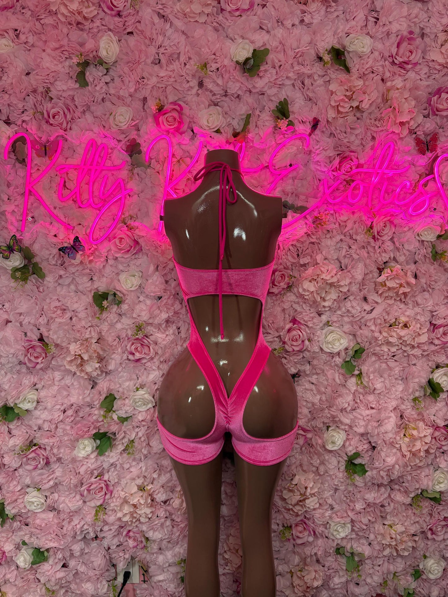 Rave Wear - Bottlegirl One Piece Bodysuit Pink Velvet  - Sexy Performance Costume, Exotic Dancewear, Bold Dance Outfit