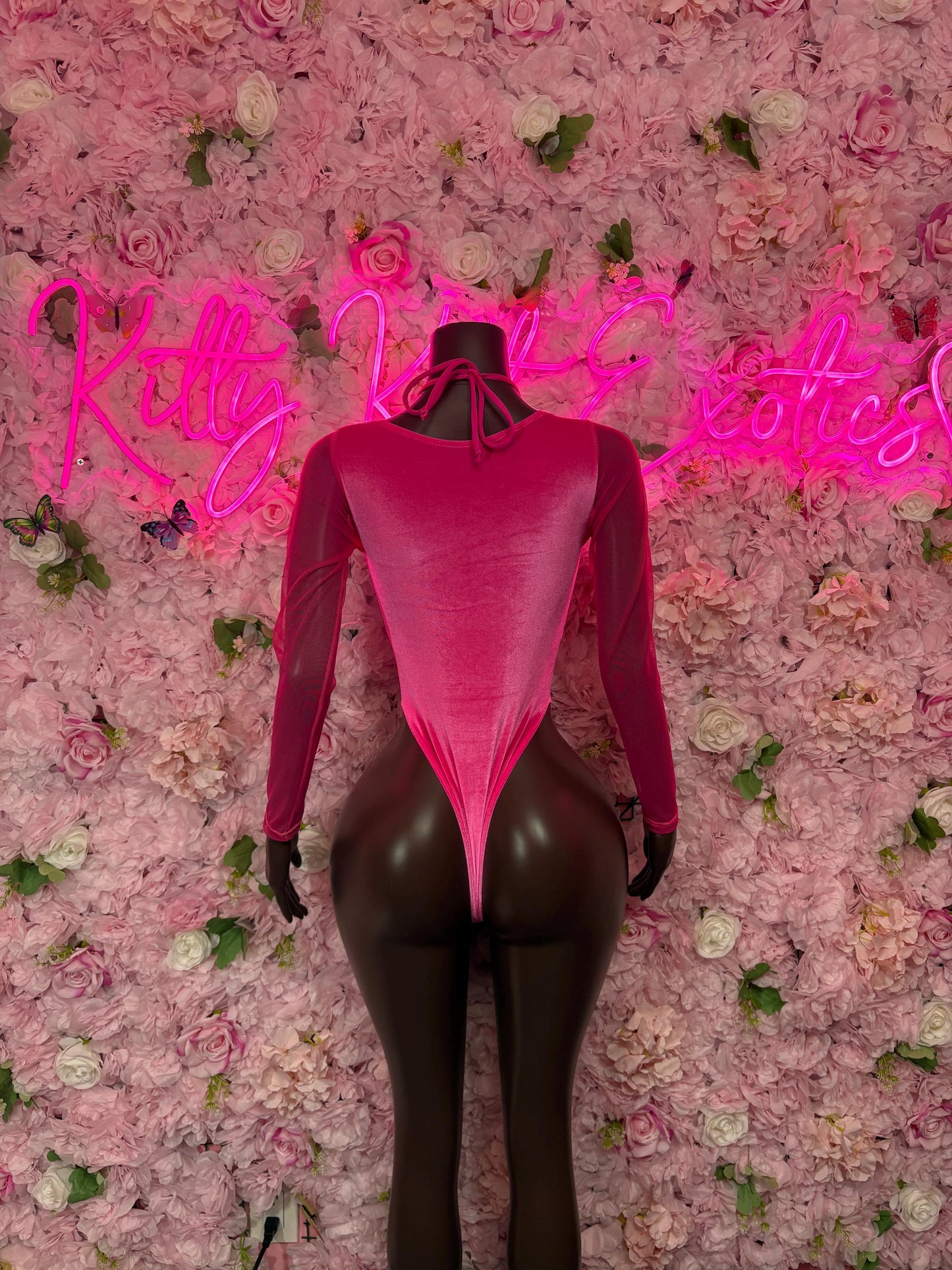 Rave Wear - Bottlegirl One Piece Bodysuit Pink Velvet  - Sexy Performance Costume, Exotic Dancewear, Bold Dance Outfit