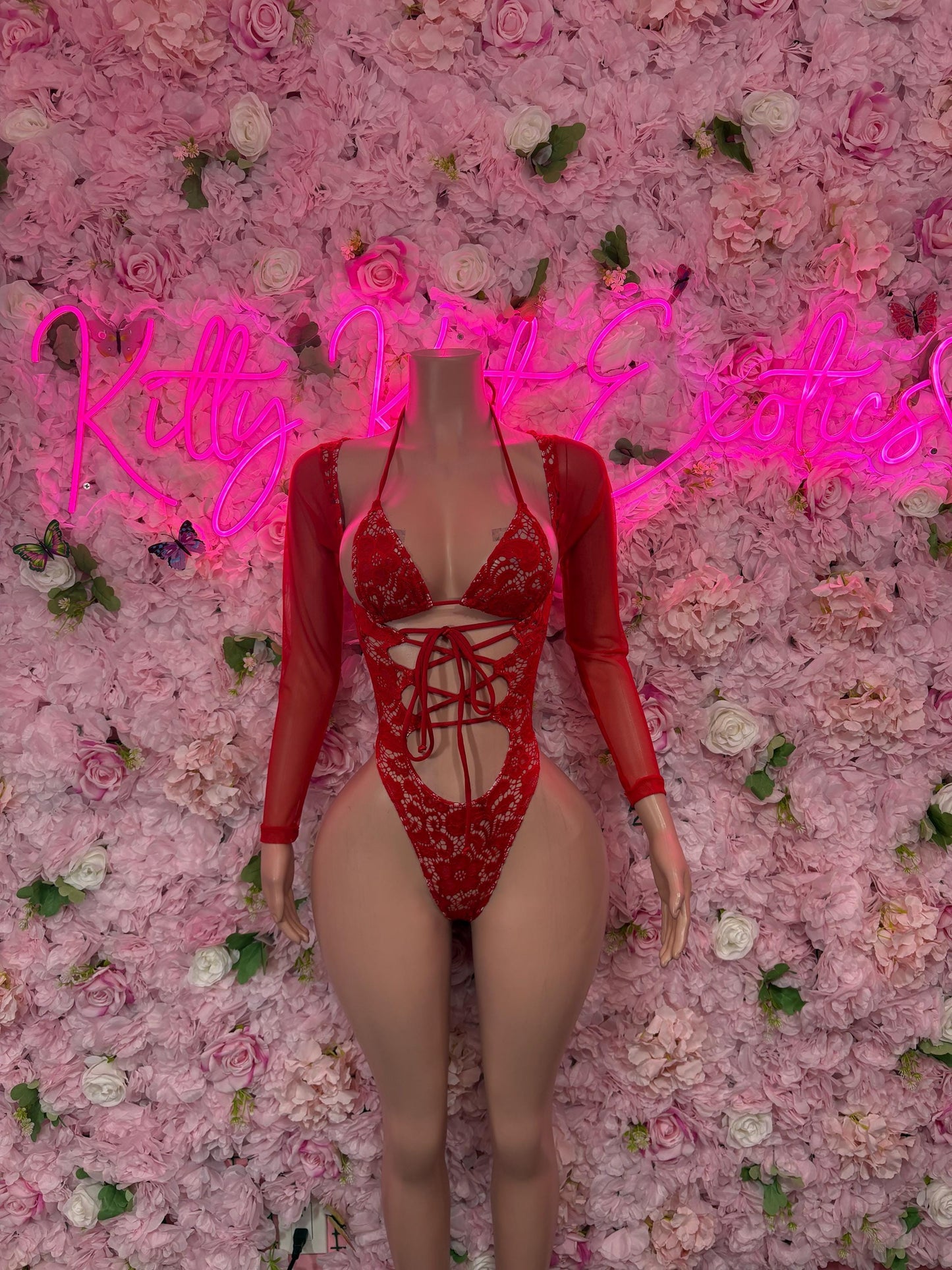 Rave Outfit - Bottlegirl One Piece Bodysuit Red Lace  - Sexy Performance Costume, Exotic Dancewear, Bold Dance Outfit