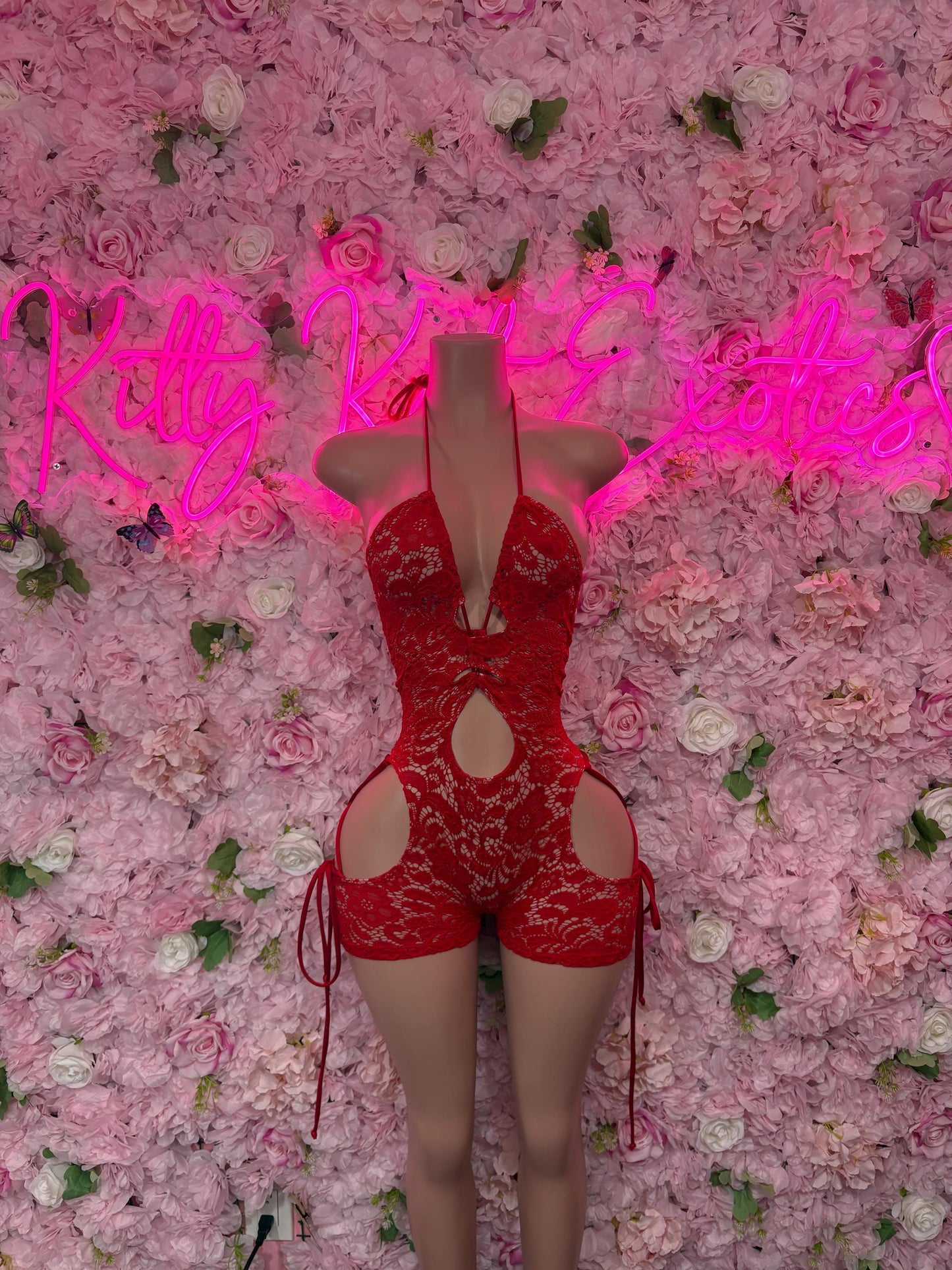 Rave Outfit - Bottlegirl One Piece Bodysuit Red Lace  - Sexy Performance Costume, Exotic Dancewear, Bold Dance Outfit