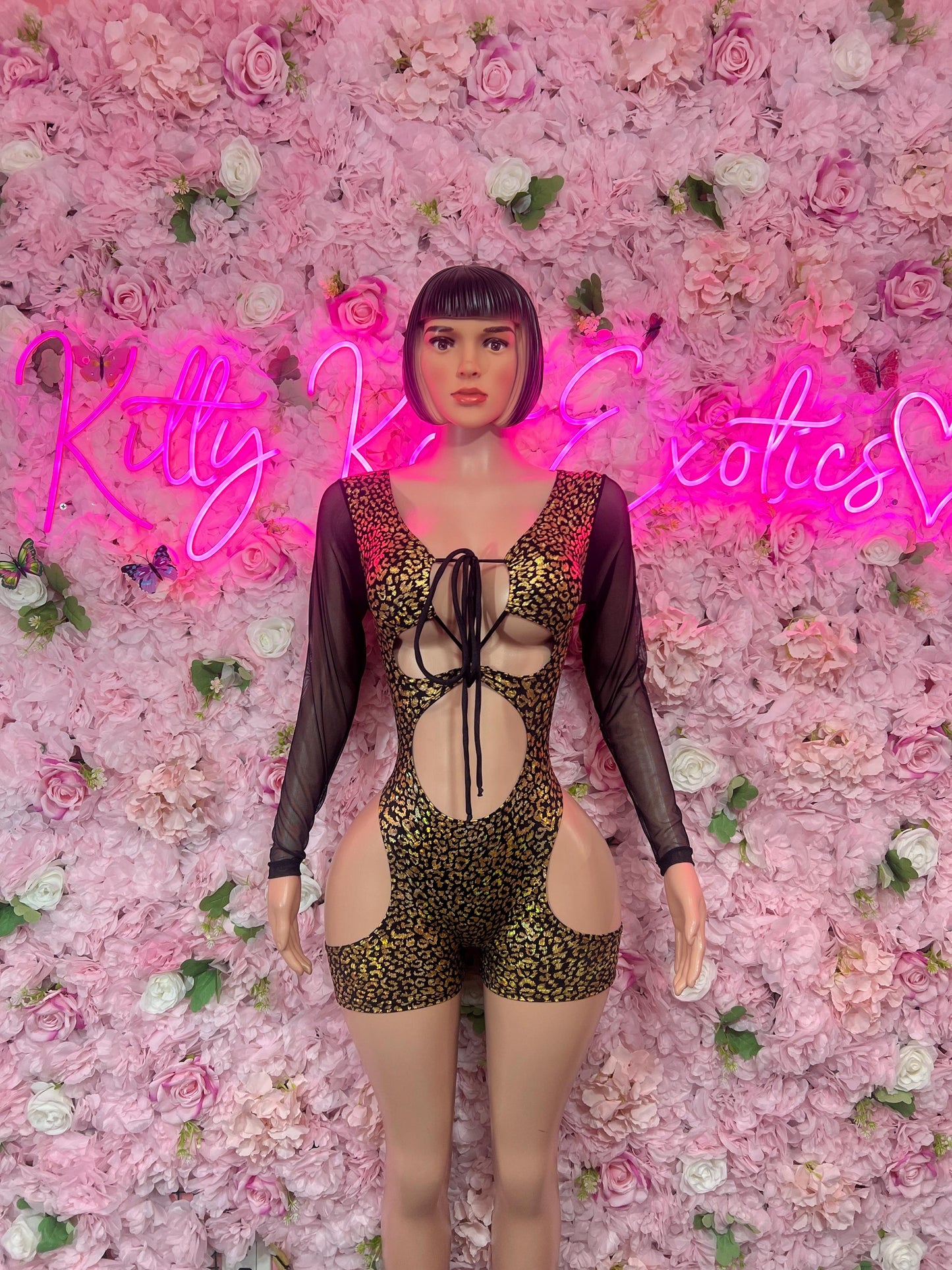 Bottlegirl One-Piece Gold Cheetah  Bodysuit  Exotic Dancewear for Performers, Raves, or Night Out | Bottle girl Outfits