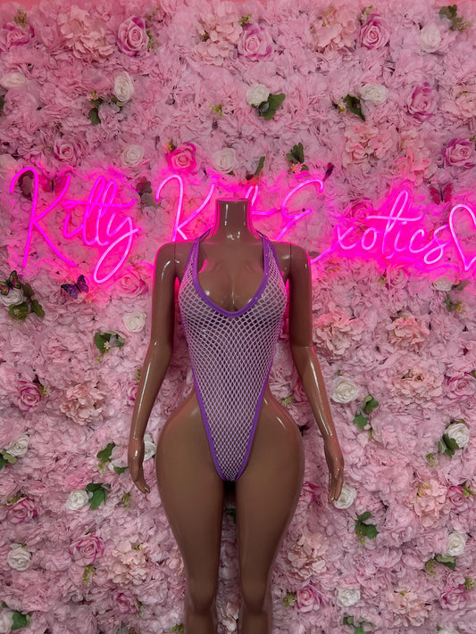 Ravewear One Piece Fishnet Purple Bodysuit Exotic Dancewear Festival wear