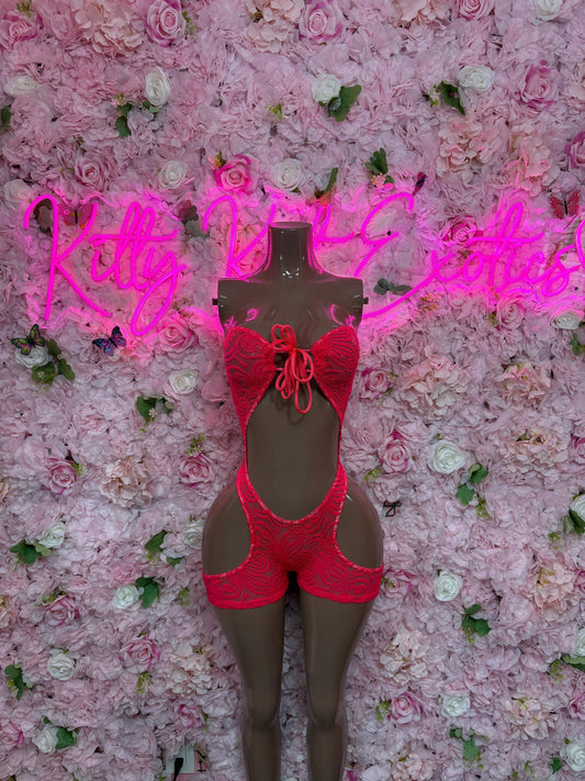 Bottlegirl One-Piece Coral Lace  Bodysuit  Exotic Dancewear for Performers, Raves, or Night Out | Bottle girl Outfits