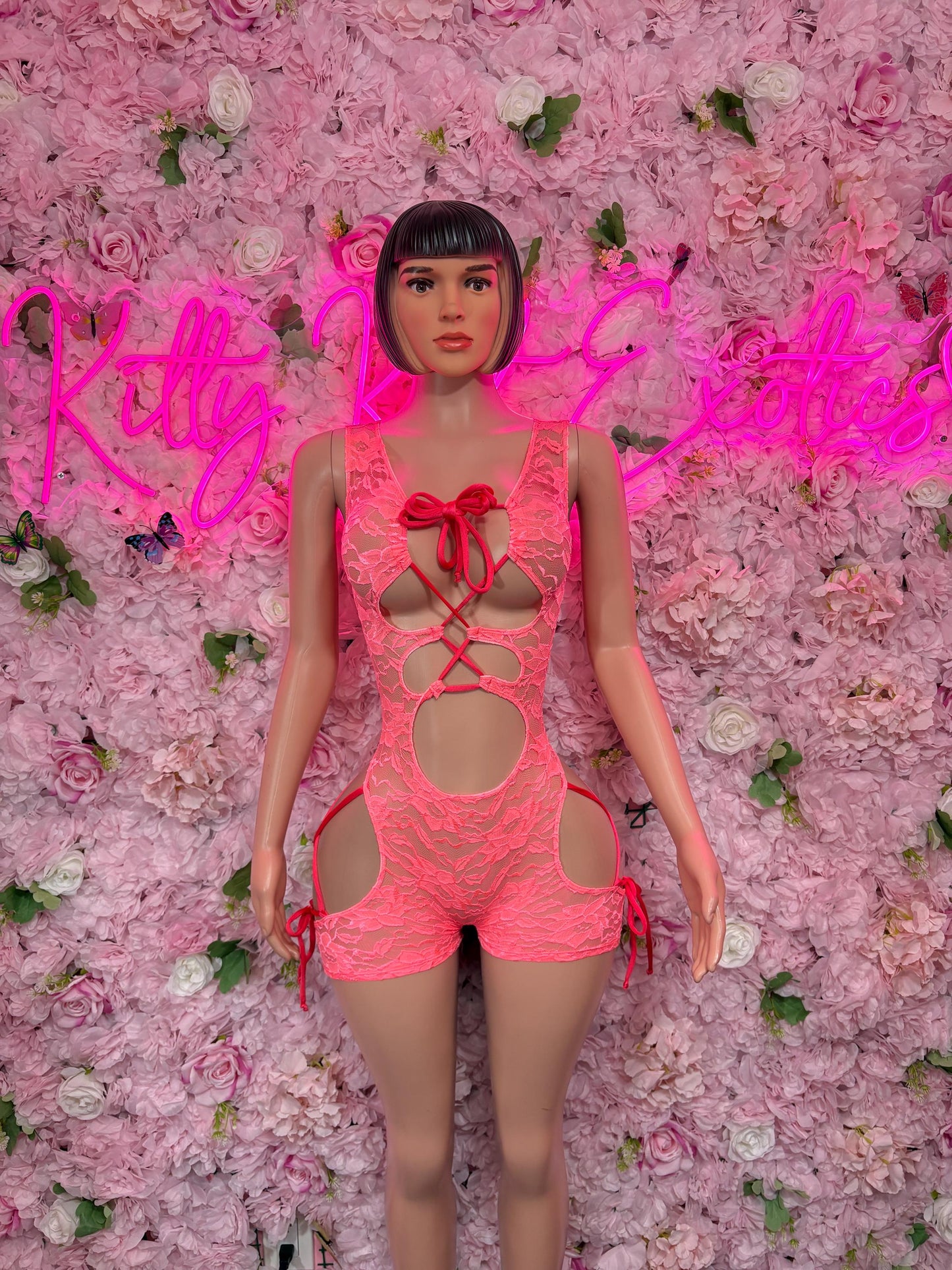 Exotic Dancewear  One-Piece Coral Lace  Bodysuit  Exotic Dancewear for Performers, Raves, or Night Out | Bottle girl Outfits