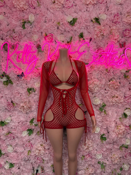 Bottlegirl One-Piece Red Fishnet  Bodysuit  Exotic Dancewear for Performers, Raves, or Night Out | Bottle girl Outfits
