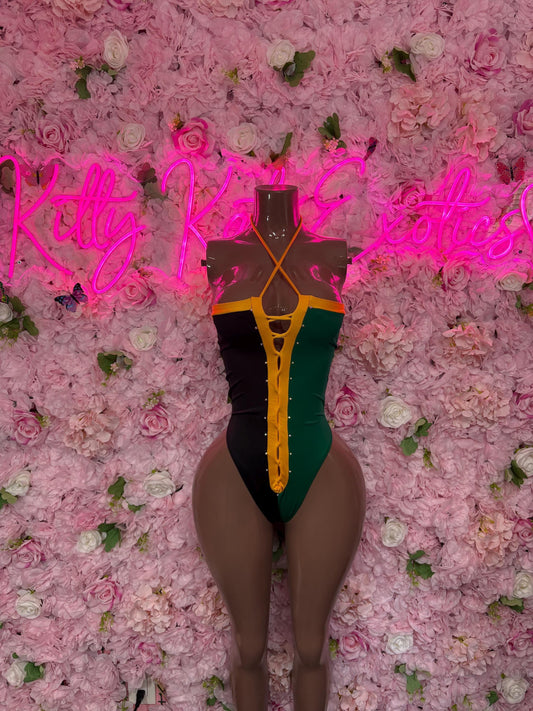 Jamaica Flag Bodysuit Set | One-Piece Swimsuit | Festival Outfit | Jamaica Bikini | Country Flag Swimwear | Beachwear | Carnival Outfit