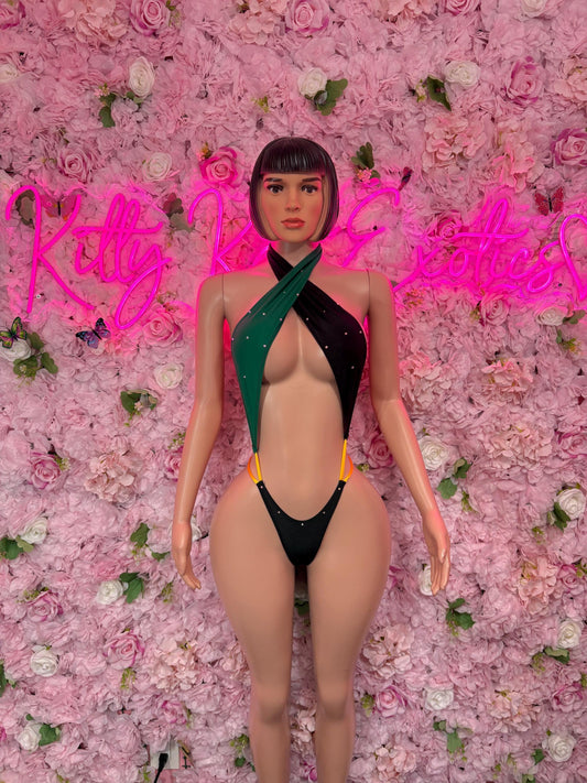 Jamaica Flag Bodysuit Set | One-Piece Swimsuit | Festival Outfit | Jamaica Bikini | Country Flag Swimwear | Beachwear | Carnival Outfit