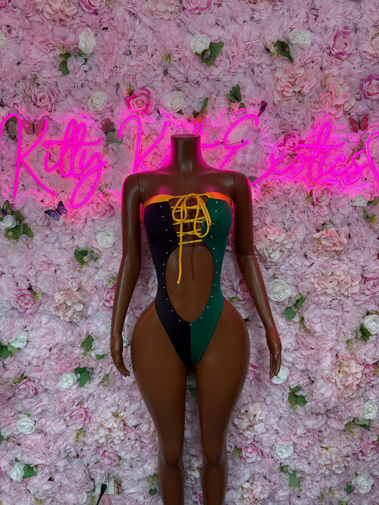 Jamaica Flag Bodysuit Set | One-Piece Swimsuit | Festival Outfit | Jamaica Bikini | Country Flag Swimwear | Beachwear | Carnival Outfit