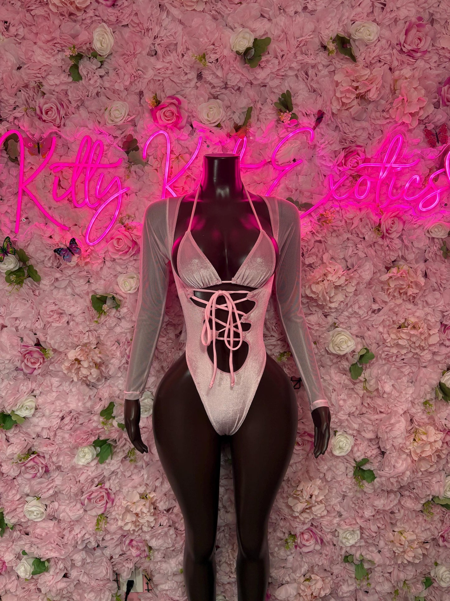 Bottlegirl One Piece Bodysuit Pink Velvet  - Sexy Performance Costume, Exotic Dancewear, Bold Dance Outfit, Womens Party Outfit