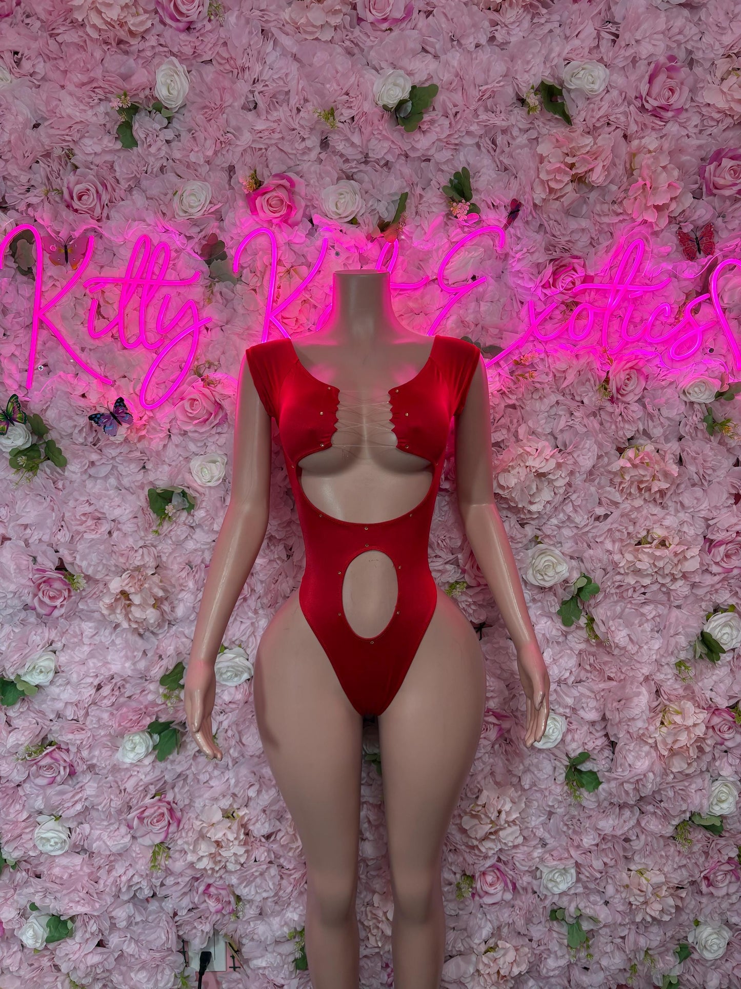 Rave Outfit - One Piece Bodysuit Red  - Sexy Performance Costume, Exotic Dancewear, Bold Dance Outfit, Womens Party Outfit