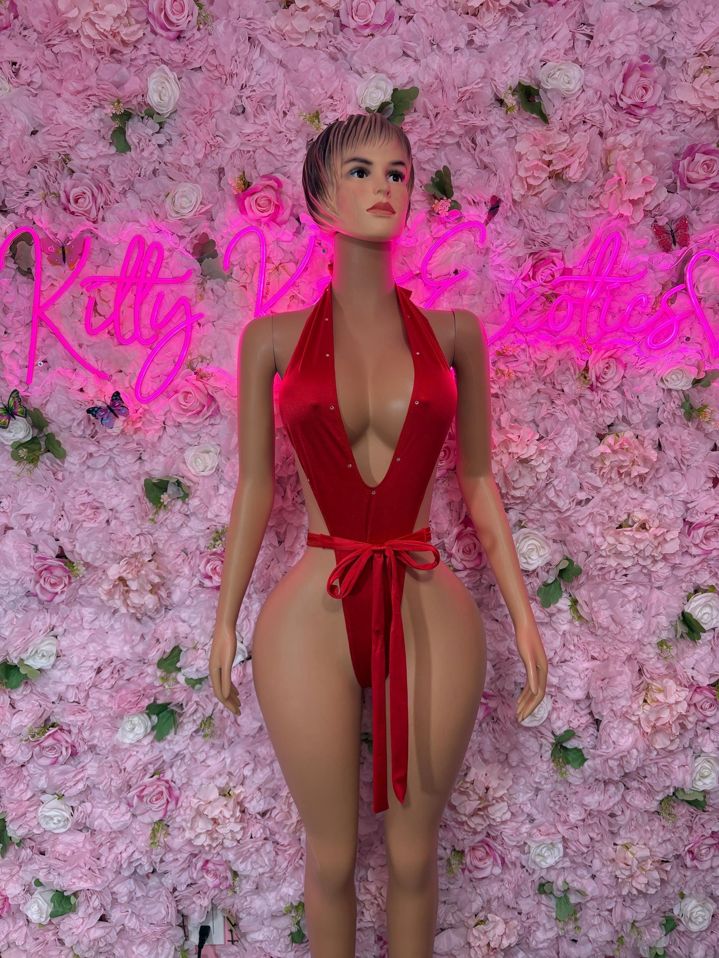 Rave Outfit - One Piece Bodysuit Red  - Sexy Performance Costume, Exotic Dancewear, Bold Dance Outfit, Womens Party Outfit