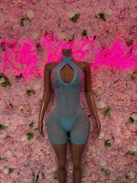 Fishnet Bodysuit One-Piece Baby Blue  Exotic Dancewear, Ravewear for Performers, Raves, or Night Out | Bottle girl Outfits