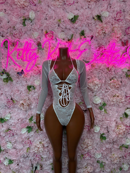 Exotic Dancewear Bodysuit One-Piece White Lace  Exotic Dancewear, Ravewear for Performers, Raves, or Night Out | Bottle girl Outfits