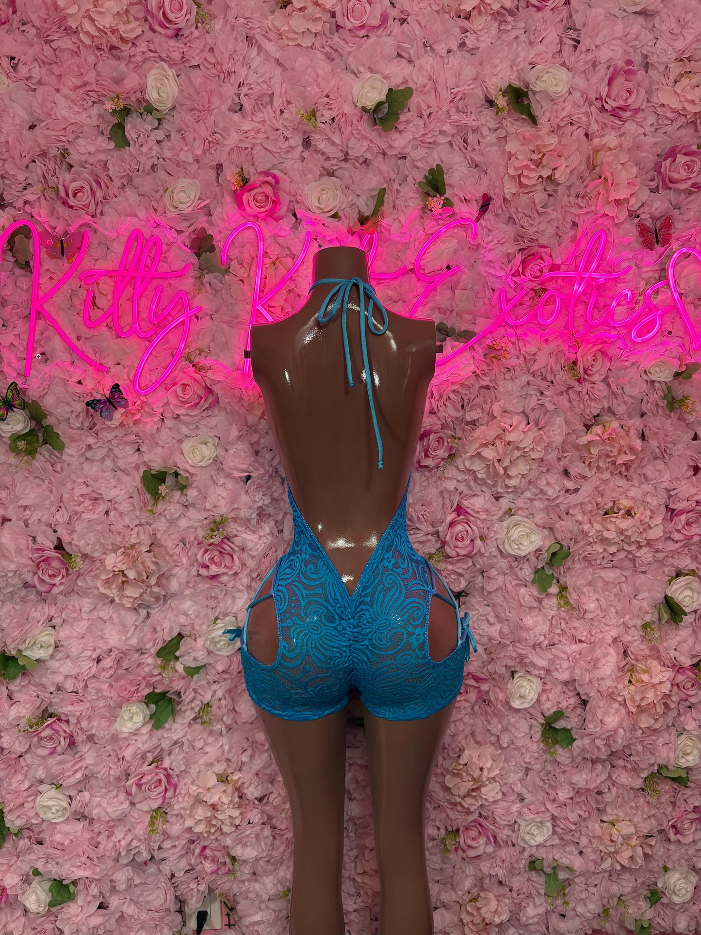 Rave Outfit Bodysuit One-Piece Blue Lace  Exotic Dancewear, Ravewear for Performers, Raves, or Night Out | Bottle girl Outfits