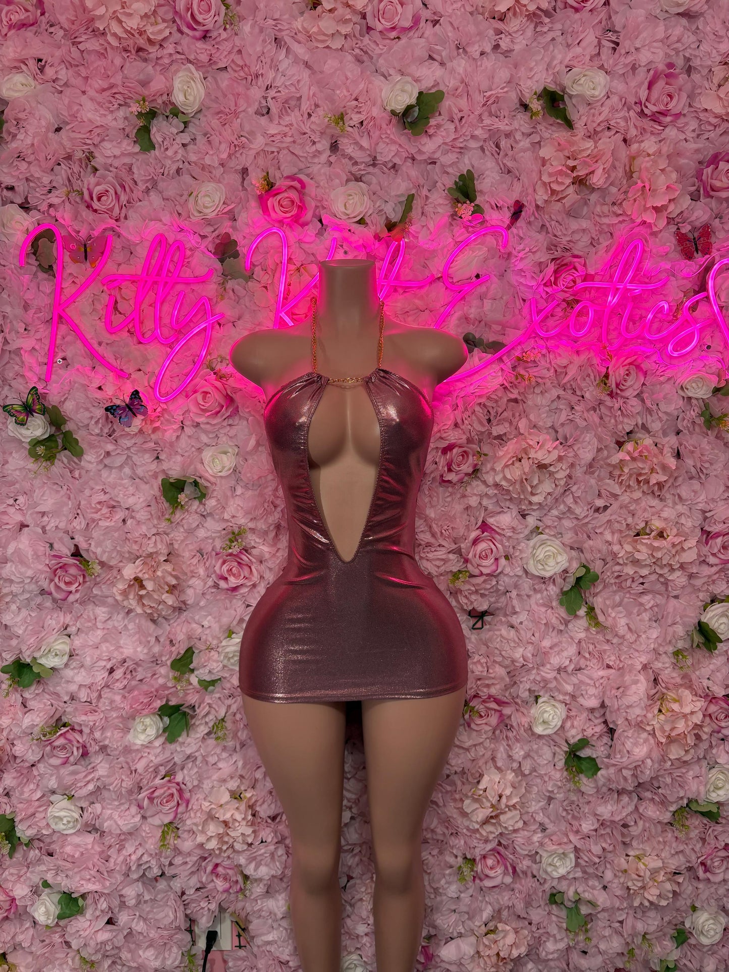 Exotic Dancewear Rose Gold Dress  Sexy Party Outfit, Clubwear, or Night Out Fashion | Shiny and Bold Statement Look Women's Clothing