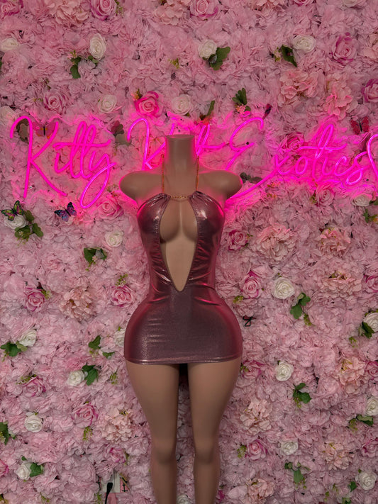 Exotic Dancewear Rose Gold Dress  Sexy Party Outfit, Clubwear, or Night Out Fashion | Shiny and Bold Statement Look Women's Clothing