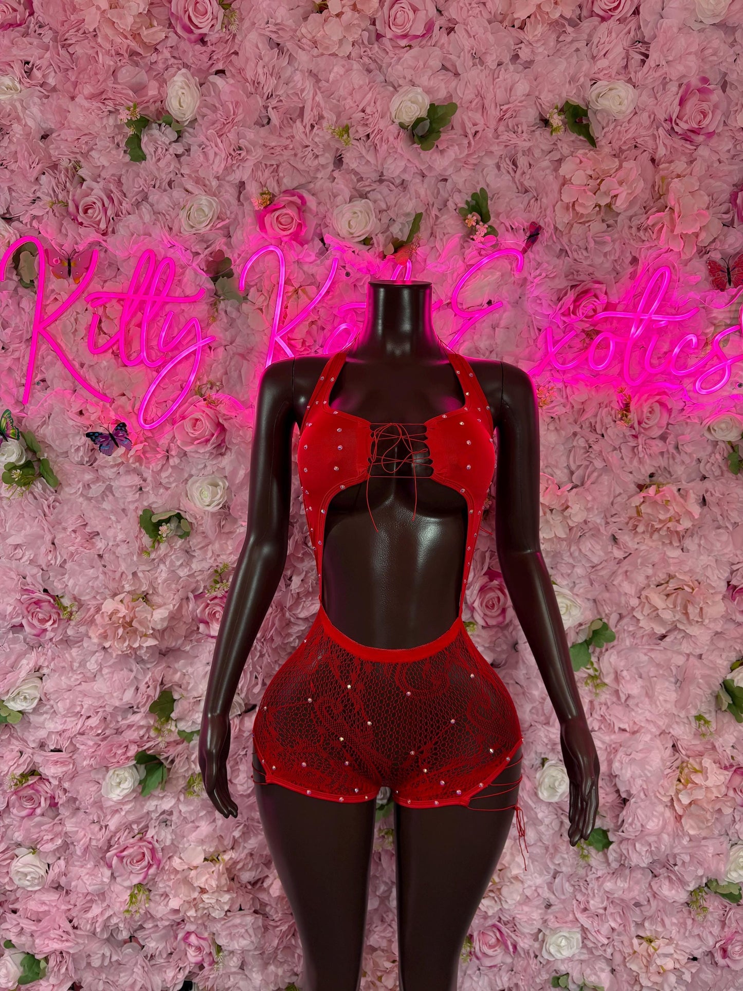Exotic Dancewear Two Piece Fishnet Red Dancewear Exotic Wear Festival Wear