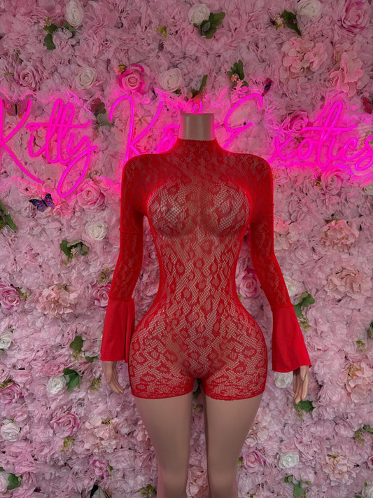 Exotic Dancewear One Piece Fishnet Red Dancewear Exotic Wear Festival Wear