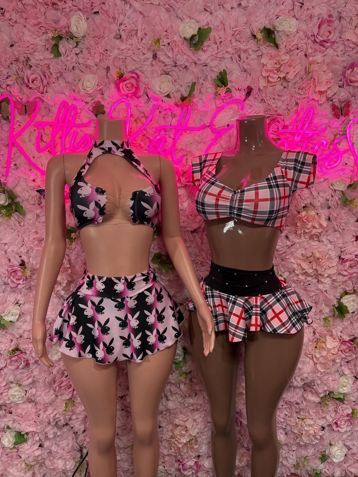 Rave Wear Two Piece Pink Skirt Set, Rave Outfit for Performers, Raves, or Night Out | Bottle girl Outfits