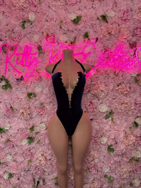 Exotic Dancewear  One -Piece Blue Velvet Bodysuit  Festival & Rave Wear, Dancewear for Women