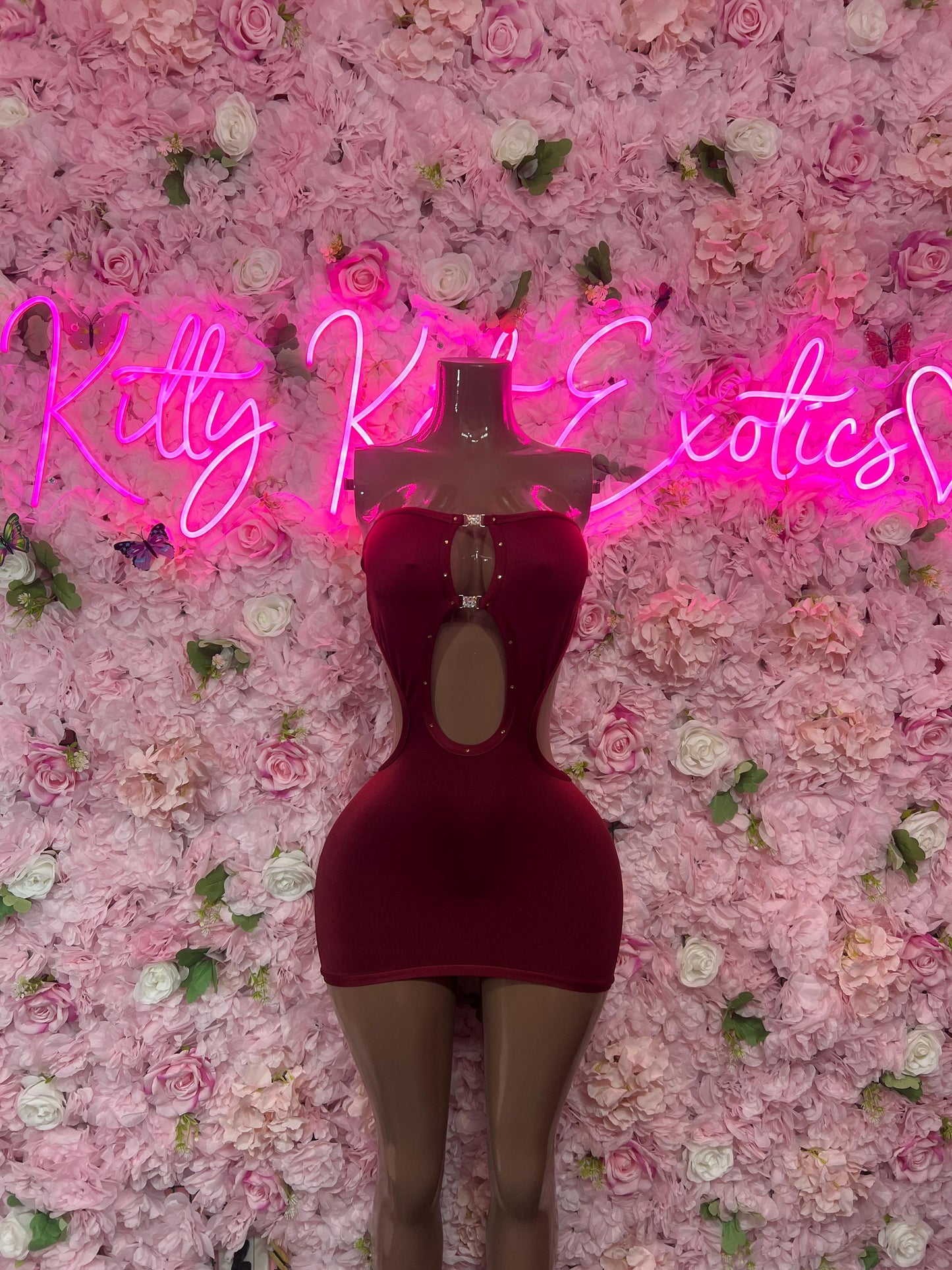 Exotic Dancewear One Piece Burgundy Dress  Ravewear - Sexy Festival Outfit, Clubwear, Performance Costume, EDM Party Wear