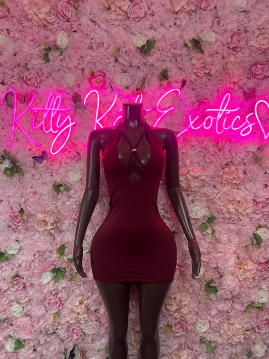 Burgundy Mini Dress  Ravewear - Sexy Festival Outfit, Clubwear, Performance Costume, EDM Party Wear
