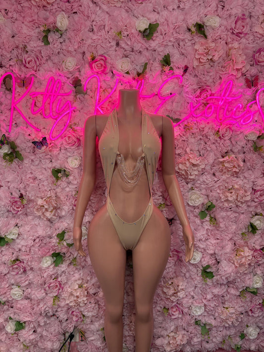 Exotic Dancewear One Piece Nude Bodysuit -  Rave Oufit, Bartender Sexy for Performers, Events