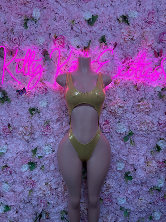Exotic Dancewear One Piece Gold Bodysuit  -  Rave Oufit, Bartender Sexy for Performers, Events