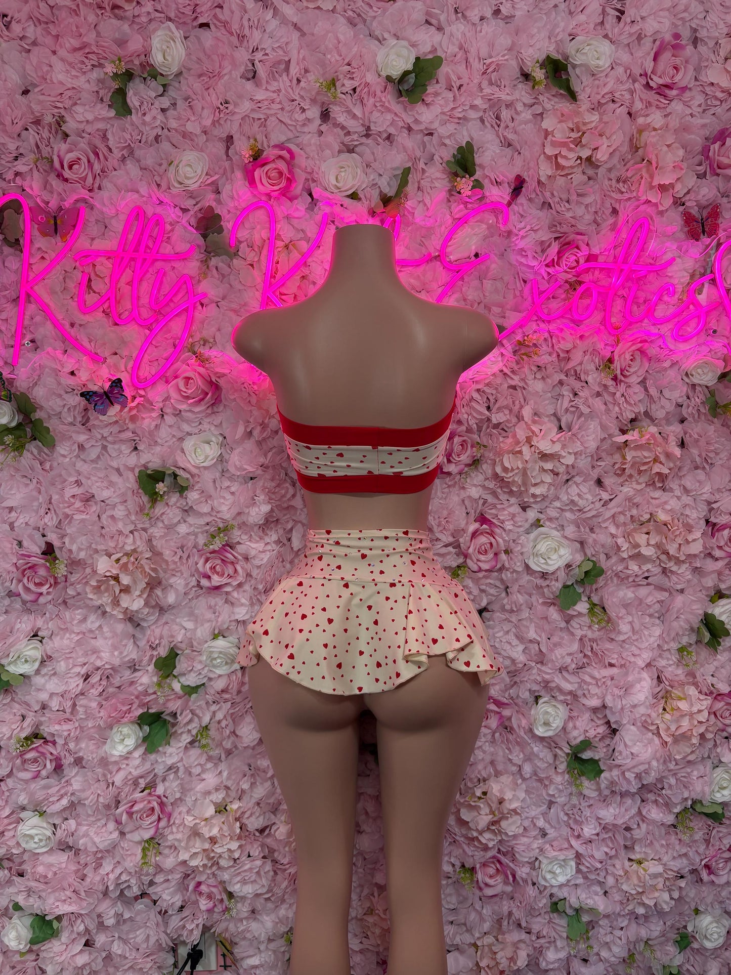 Exotic Dancewear - Two Piece Skirt Set  -  Vanilla Hearts  - Sexy Festival Outfit, Clubwear, Performance Costume, EDM Party Wear