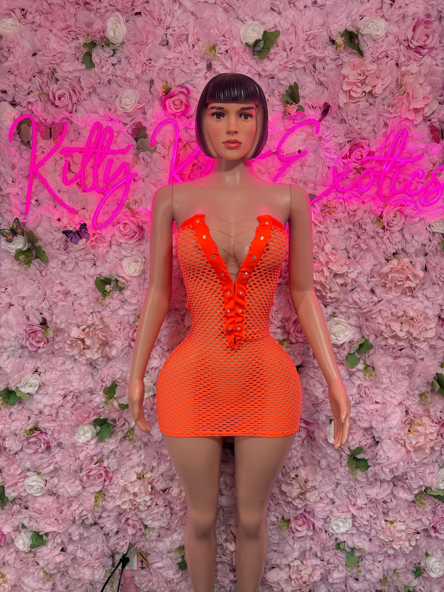 Womens Orange Exotic Dancewear Dress - Sexy Latin Dance Costume, Sultry Clubwear Gown, Bold Performance Outfit, Trendy Party Dress