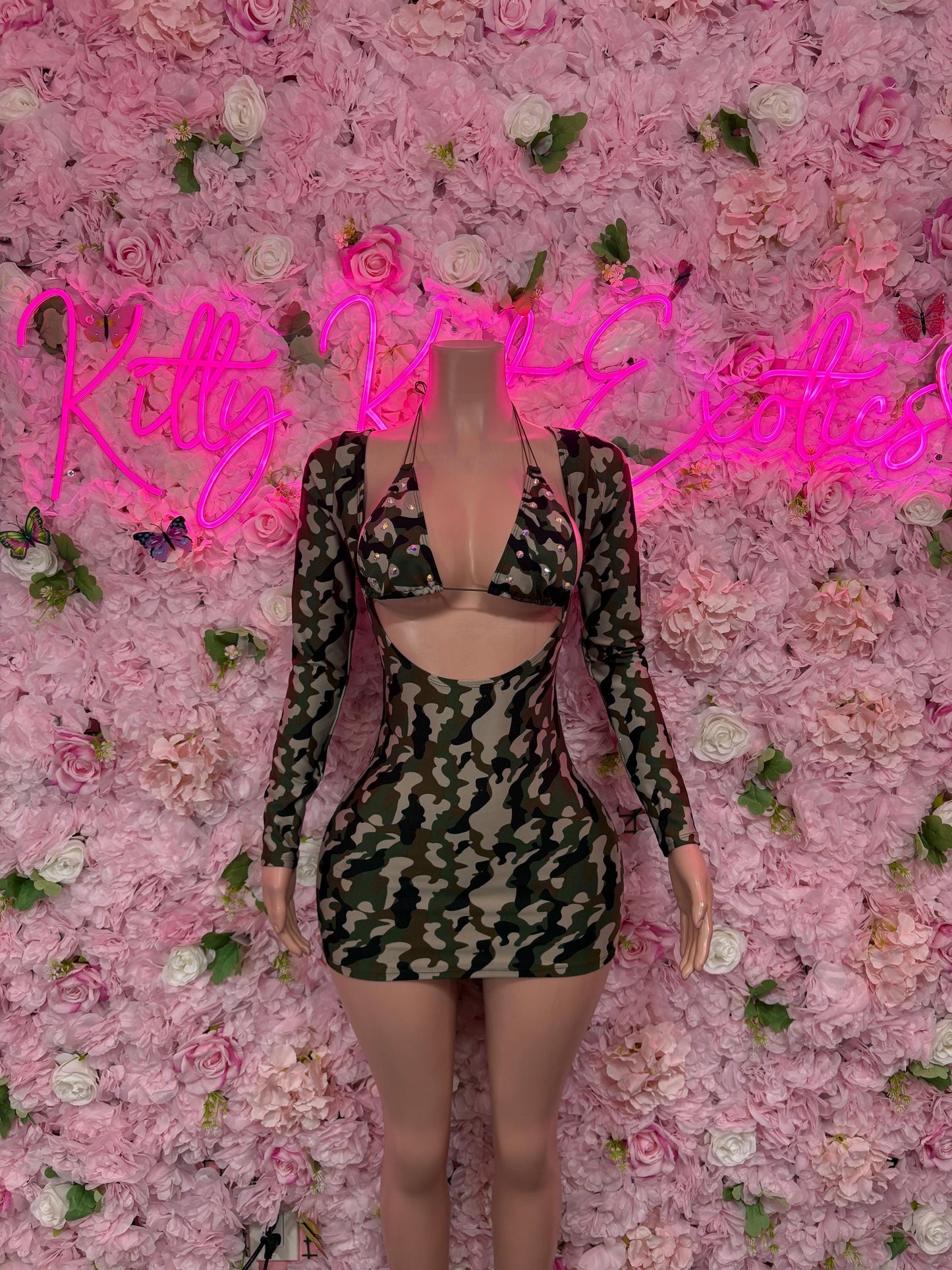 Ravewear Camo Exotic Dancewear Dress - Sexy Dance Costume, Sultry Clubwear Gown, Bold Performance Outfit, Party Dress