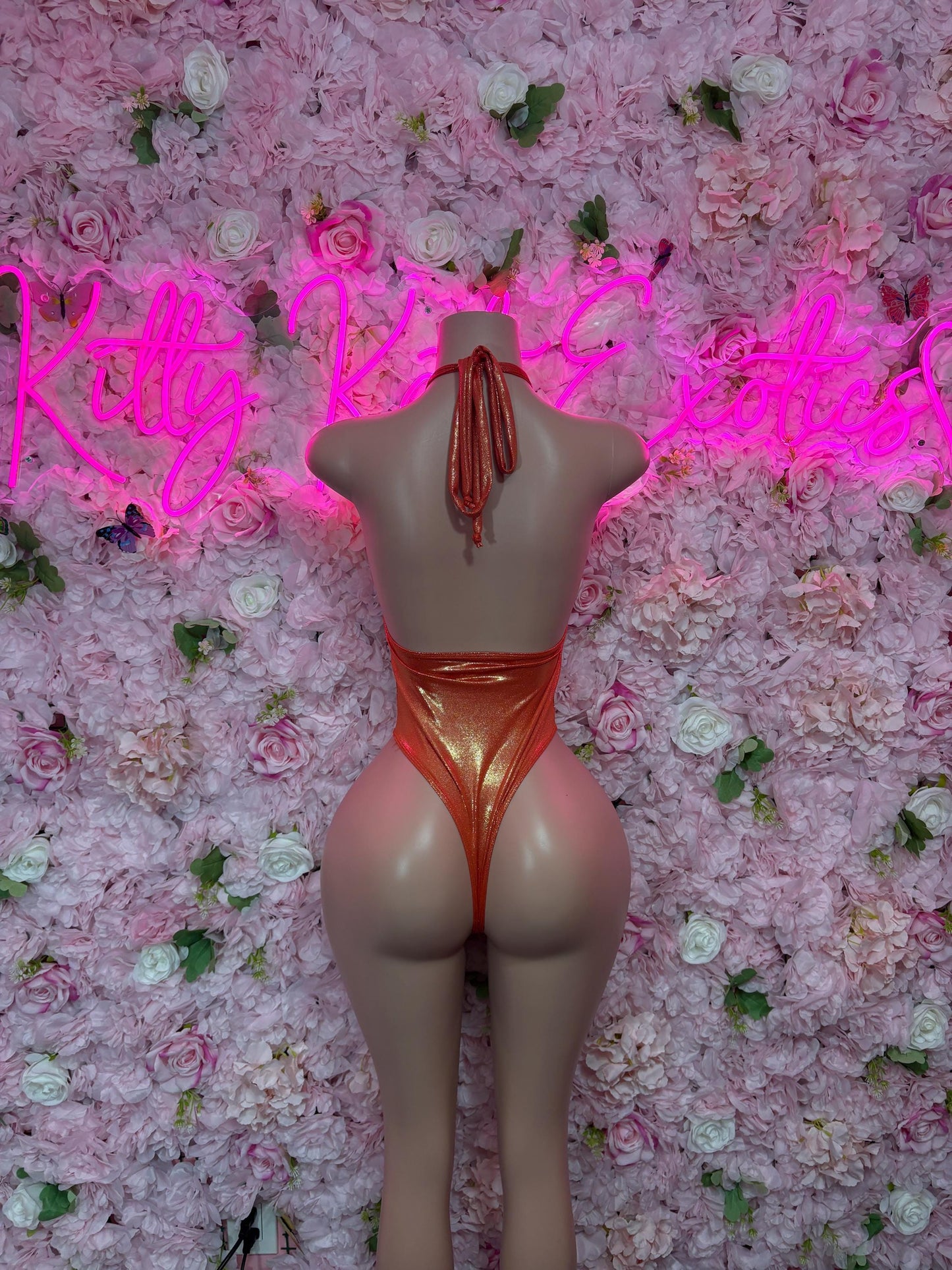 Exotic Dancewear  Orange Metallic One Piece Bodysuit    - Sexy Performance Costume, Latin Sultry, Bold Dance Outfit