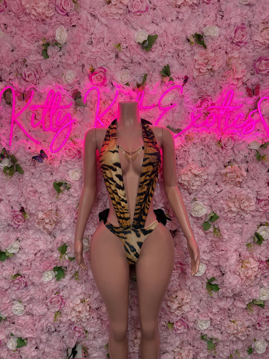 Exotic Dancewear One Piece  Tiger Print Bodysuit    - Sexy Performance Costume, Latin Sultry, Bold Dance Outfit