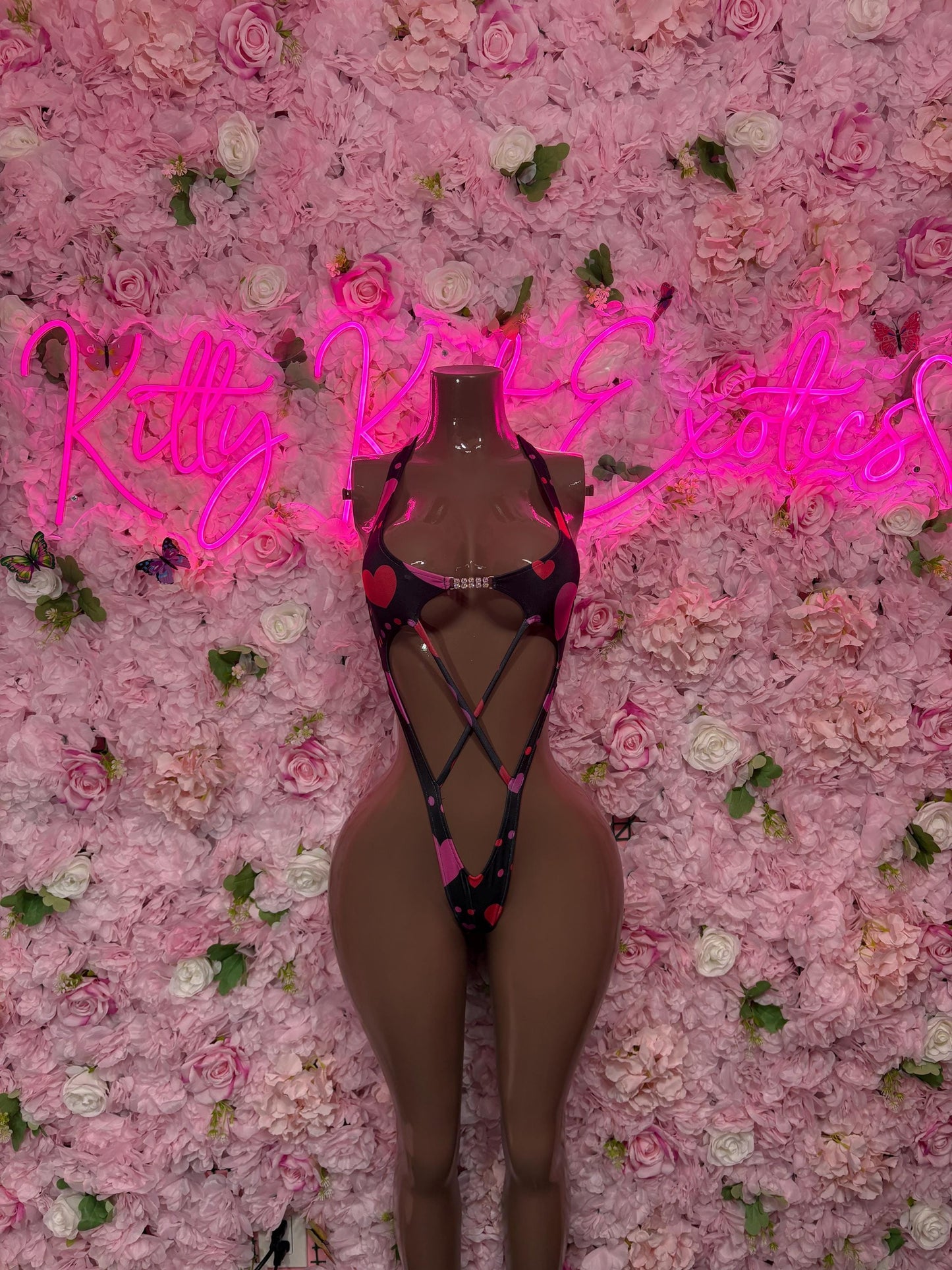 Exotic Dancewear One Piece  Heart Bodysuit    - Sexy Performance Costume, Latin Sultry, Bold Dance Outfit